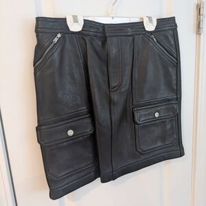 Black Leather Skirt with Pockets